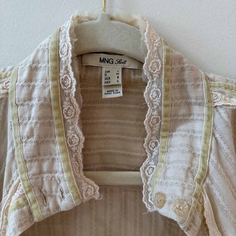 Mango Cream Lace High Neck Blouse Victorian Edwardian Cottagecore Prairie Size 8 - Picture 7 of 11